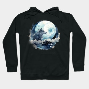 Wolf looking at full moon Hoodie